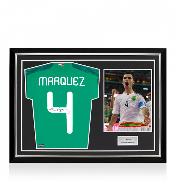 icons Rafael Marquez Back Signed Mexico Modern Home Shirt with Fan Style Numbers In Hero Frame: Copa América Edition