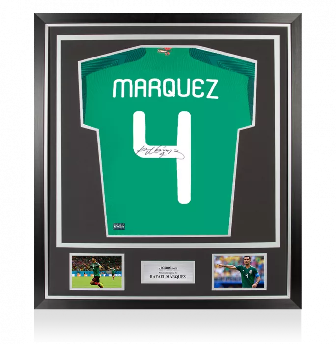icons Rafael Marquez Back Signed Mexico Modern Home Shirt with Fan Style Numbers In Classic Frame