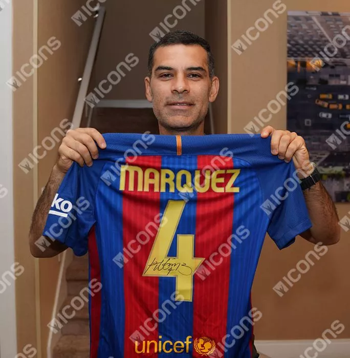 Icons Rafael Marquez Official FC Barcelona Back Signed And Framed Modern FC Barcelona Home Shirt