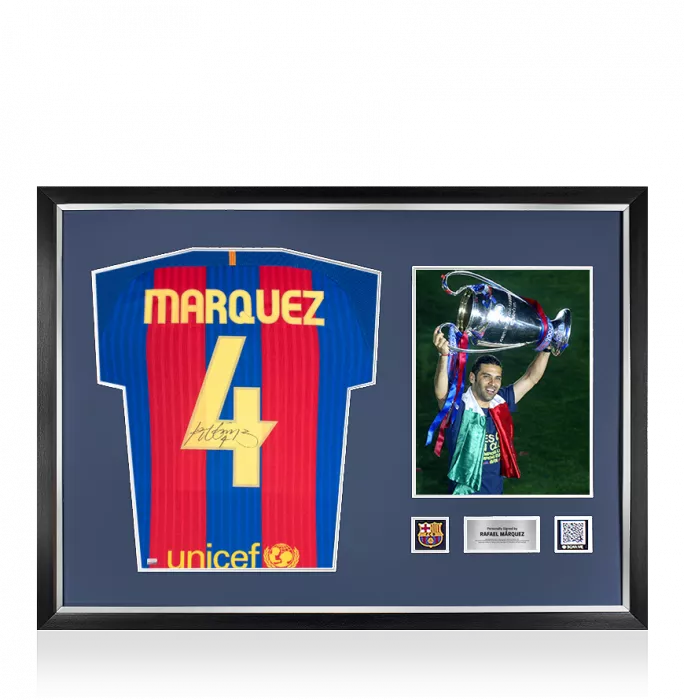 icons Rafael Marquez Official FC Barcelona Back Signed and Framed Modern FC Barcelona Home Shirt