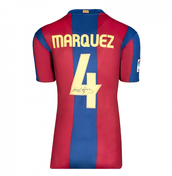 Icons Rafael Marquez Official UEFA Champions League Back Signed And Hero Framed FC Barcelona 2007-08 Home Shirt With Fan Style Numbers