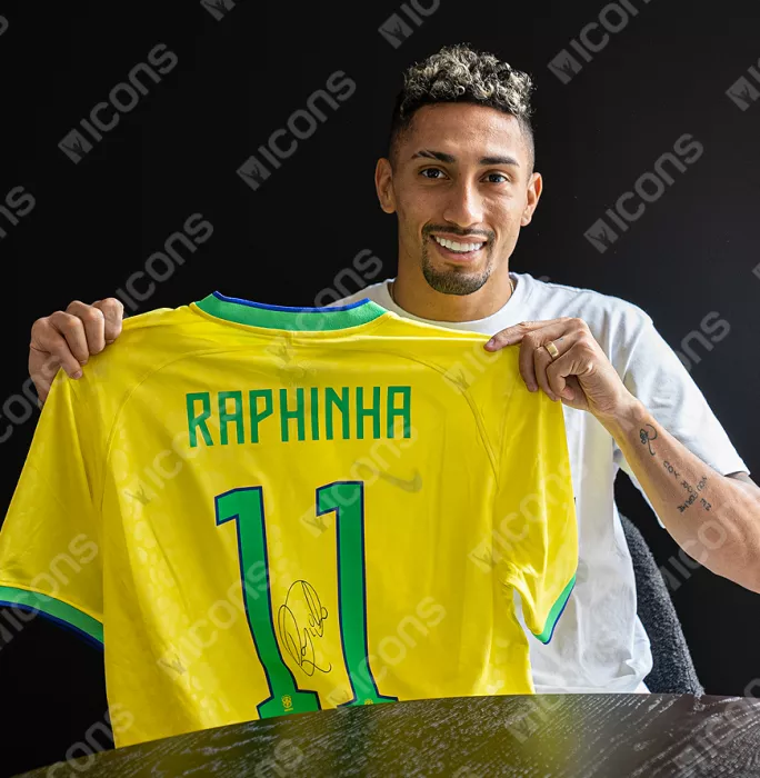 Icons Raphinha Back Signed Brazil 2022-23 Home Shirt In Classic Frame