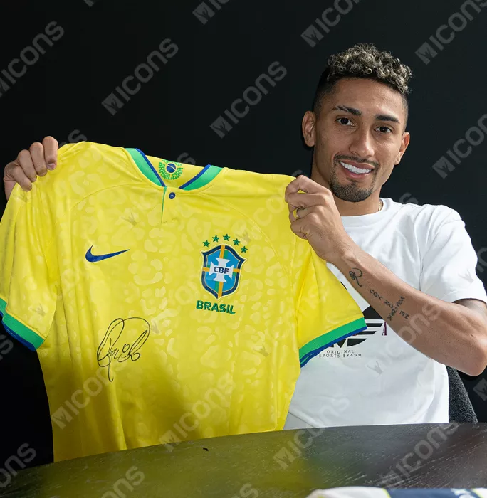 Icons Raphinha Front Signed Brazil 2022-23 Home Shirt In Classic Frame