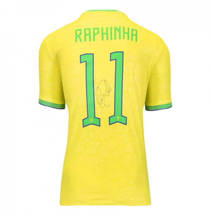 Icons Raphinha Official 2022 FIFA World Cup™ Back Signed And Hero Framed Brazil 2022-23 Home Shirt