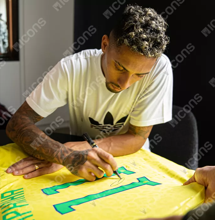 Icons Raphinha Official 2022 FIFA World Cup™ Back Signed And Hero Framed Brazil 2022-23 Home Shirt