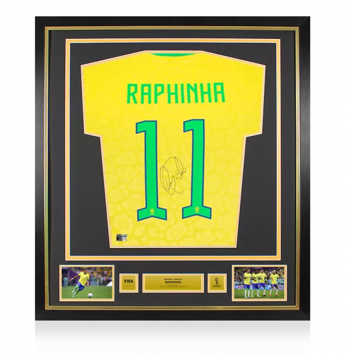 icons Raphinha Official 2022 FIFA World Cup™ Back Signed and Framed Brazil 2022-23 Home Shirt
