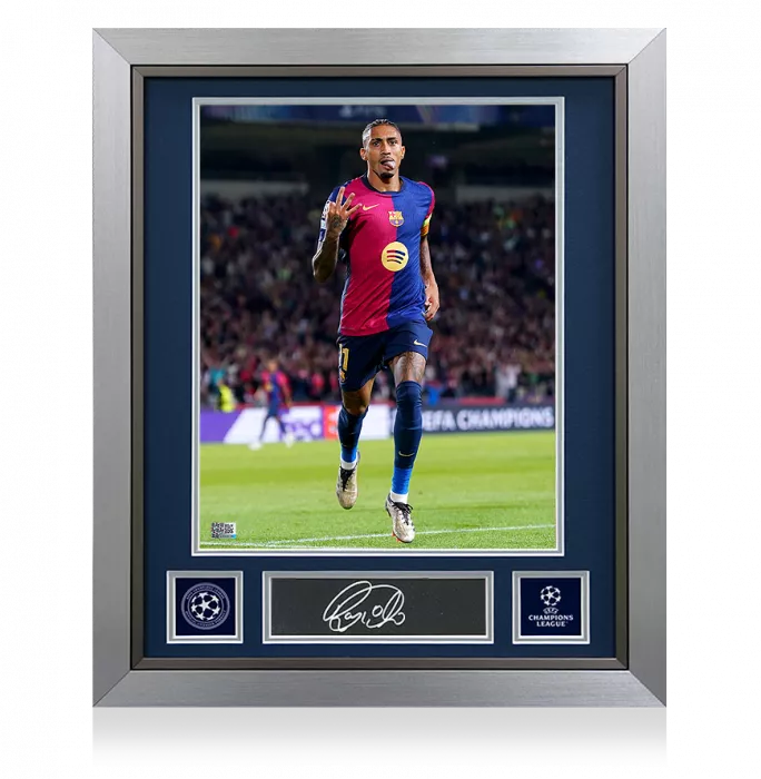 icons Raphinha Official UEFA Champions League Signed Plaque and Photo Frame: UCL Hat-Trick vs FC Bayern Munich