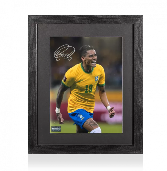 icons Raphinha Signed Brazil Photo In Black Wooden Frame: Goal vs Paraguay