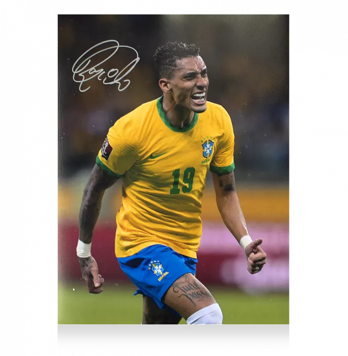 Icons Raphinha Signed Brazil Photo In Premium Photo Frame: Goal Vs Paraguay
