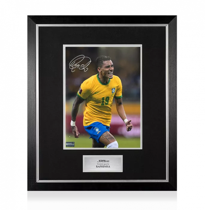 icons Raphinha Signed Brazil Photo In Premium Photo Frame: Goal vs Paraguay