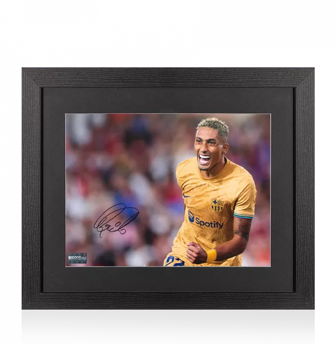 icons Raphinha Signed FC Barcelona Photo In Black Wooden Frame: Goal vs Sevilla