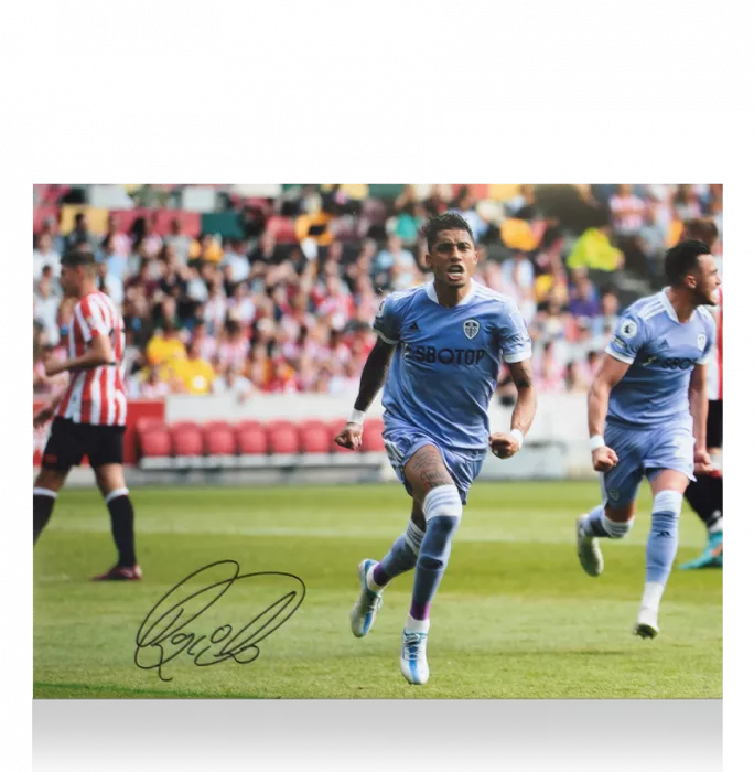 Icons Raphinha Signed Leeds United Photo In Black Wooden Frame: Goal Vs Brentford