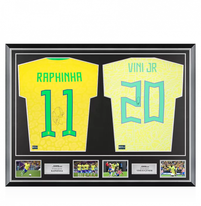 icons Raphinha & Vinicius Jr Signed Brazil Shirts In Classic Dual Frame