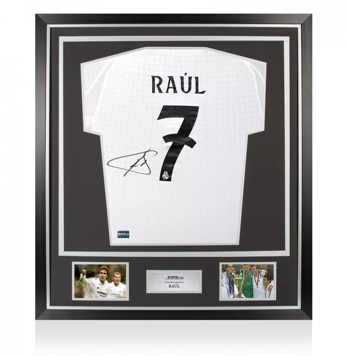 icons Raul Back Signed Real Madrid 2024-25 Home Shirt In Classic Frame