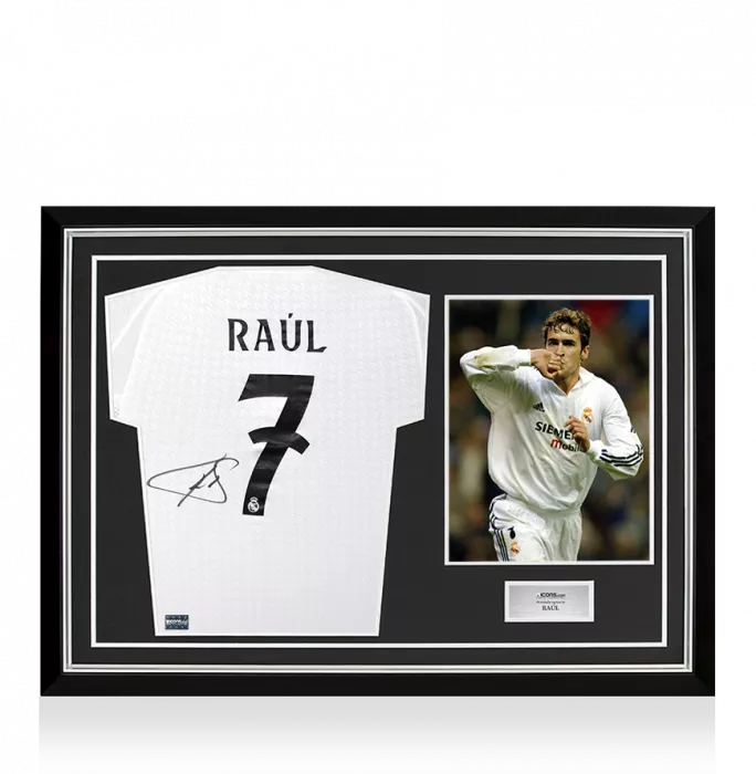icons Raul Back Signed Real Madrid 2024-25 Home Shirt In Hero Frame: Option 1