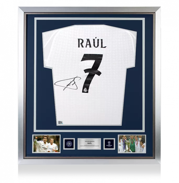 Icons Raul Official UEFA Champions League Back Signed And Framed Real Madrid 2024-25 Home Shirt