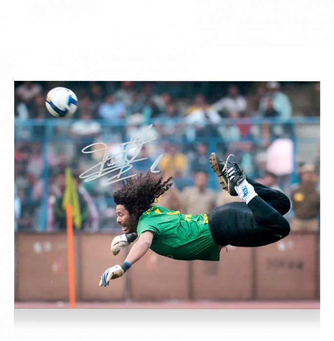 Icons Rene Higuita Signed Colombia Photo In Black Wooden Frame: Iconic Scorpion Kick
