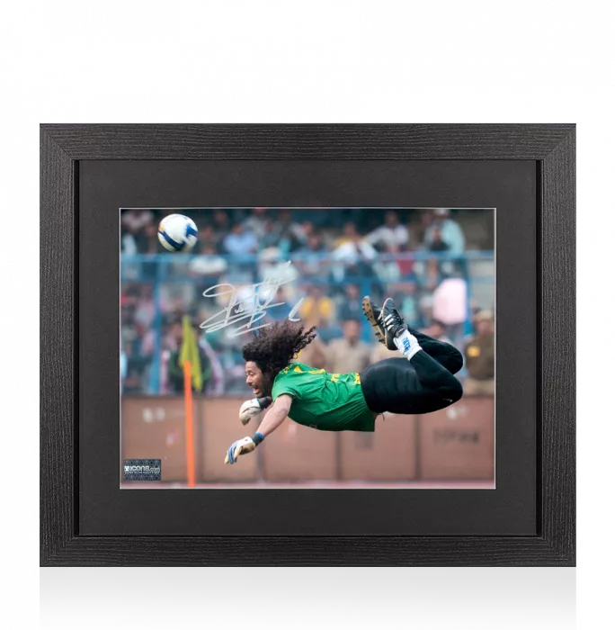 icons Rene Higuita Signed Colombia Photo In Black Wooden Frame: Iconic Scorpion Kick