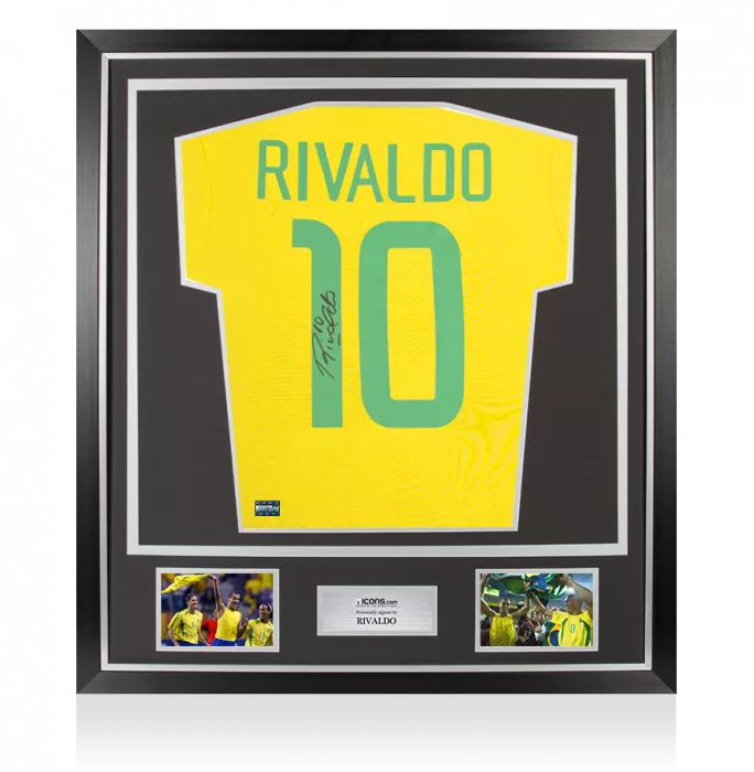 icons Rivaldo Back Signed Brazil Retro Home Shirt In Classic Frame