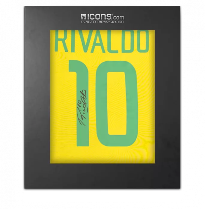 icons Rivaldo Back Signed Brazil Retro Home Shirt In Deluxe Packaging