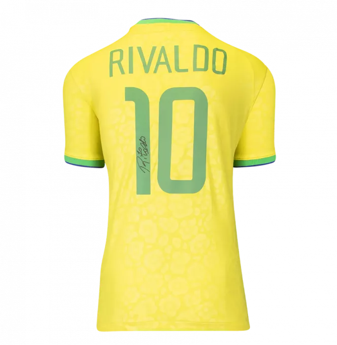 Icons Rivaldo Back Signed Modern Brazil Home Shirt With Fan Style Numbers