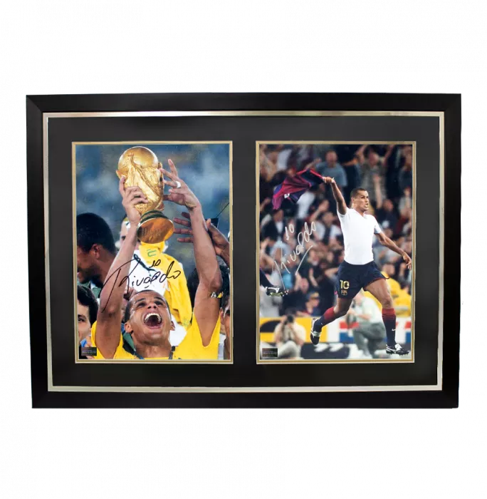 icons Rivaldo Brazil & Rivaldo FC Barcelona Signed Photos In Dual Photo Frame