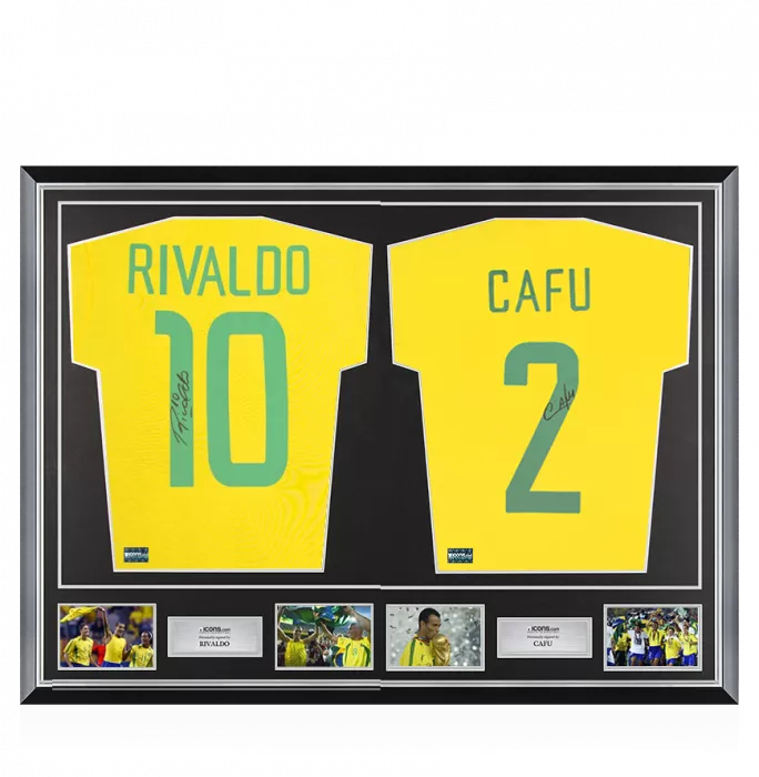 icons Rivaldo & Cafu Signed Brazil Shirts In Classic Dual Frame