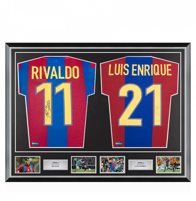 icons Rivaldo & Luis Enrique Signed Barcelona Shirts In Classic Dual Frame