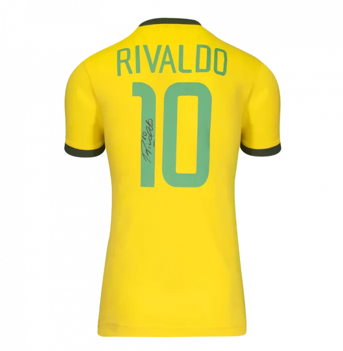 Icons Rivaldo Official Ballon D'Or™ Back Signed And Hero Framed Brazil Retro Home Shirt