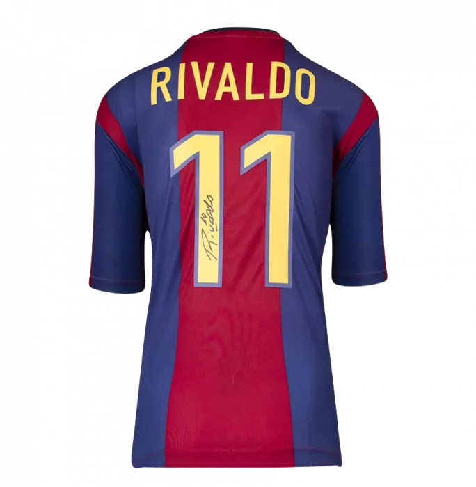 Icons Rivaldo Official FC Barcelona Back Signed And Framed 1998-99 Home Shirt