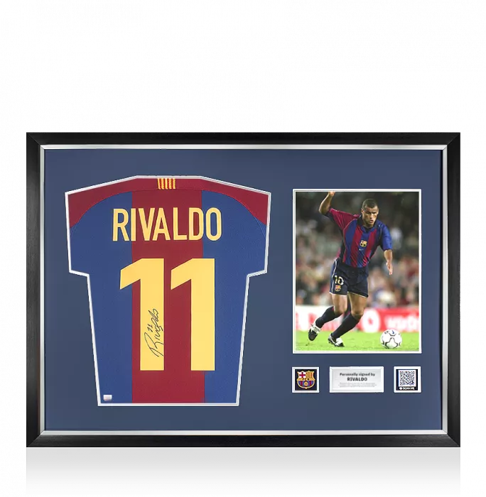 icons Rivaldo Official FC Barcelona Back Signed Retro Home Shirt With Fan Style Numbers