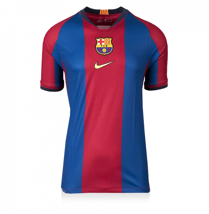 Icons Rivaldo Official FC Barcelona Back Signed Retro Home Shirt With Fan Style Numbers