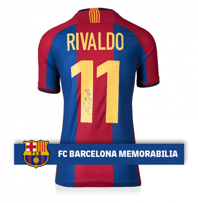 icons Rivaldo Official FC Barcelona Back Signed Retro Home Shirt With Fan Style Numbers