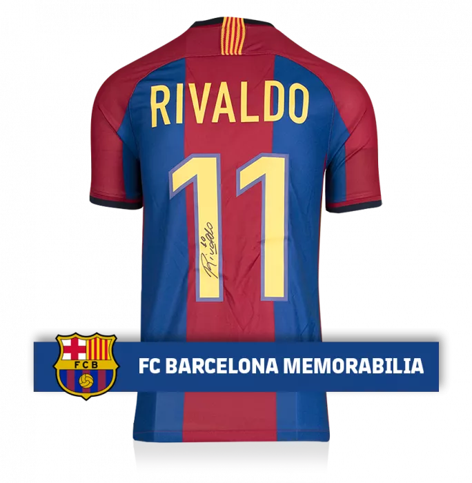 icons Rivaldo Official FC Barcelona Back Signed Retro Home Shirt With Fan Style Numbers