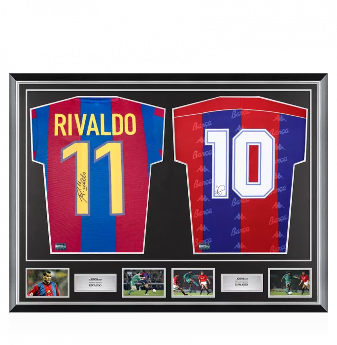 icons Rivaldo & Romario Signed Barcelona Shirts In Classic Dual Frame