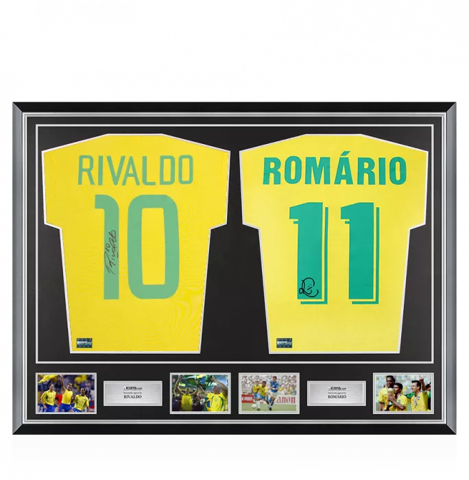 icons Rivaldo & Romario Signed Brazil Shirts In Classic Dual Frame