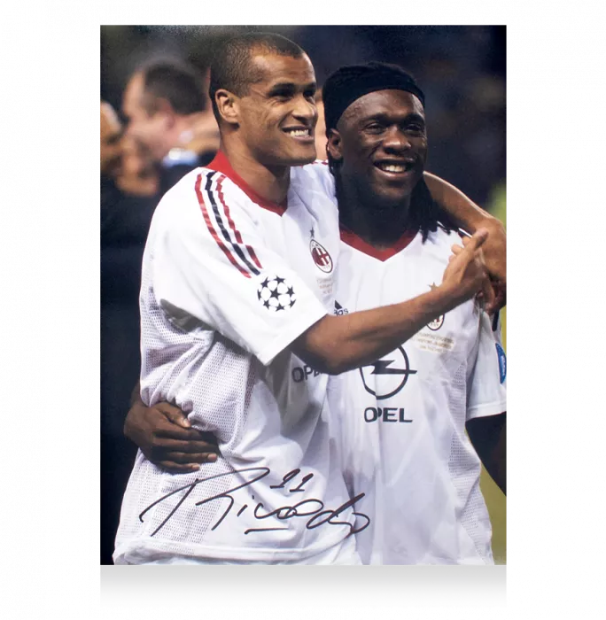 Icons Rivaldo Signed AC Milan Photo In Black Wooden Frame: 2003 UEFA Champions League Winner