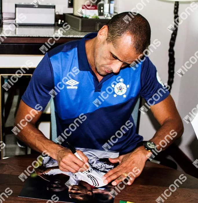 Icons Rivaldo Signed AC Milan Photo In Black Wooden Frame