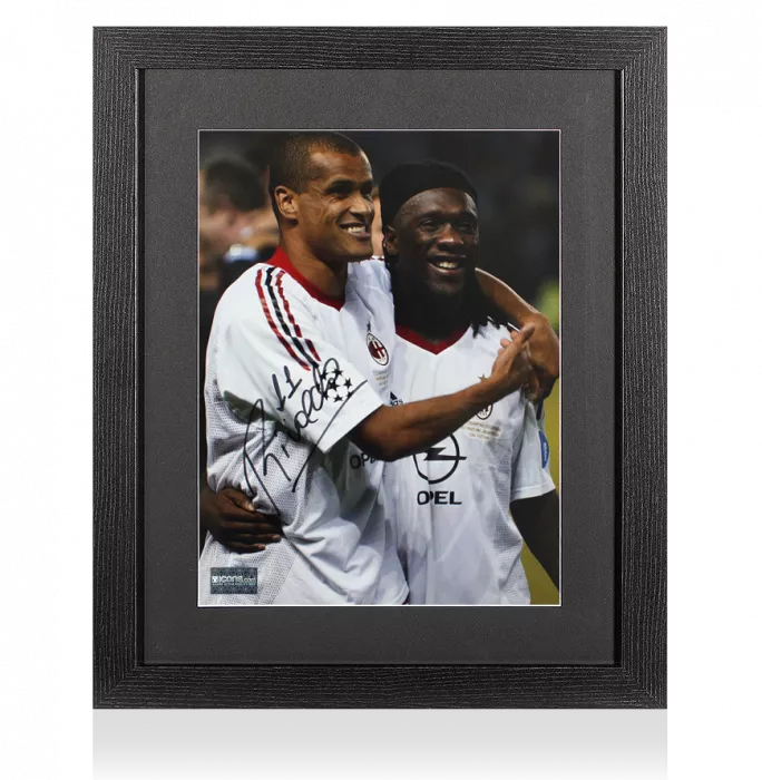 icons Rivaldo Signed AC Milan Photo In Black Wooden Frame