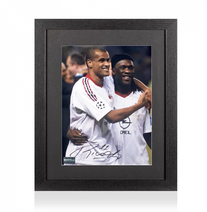 icons Rivaldo Signed AC Milan Photo In Black Wooden Frame: 2003 UEFA Champions League Winner