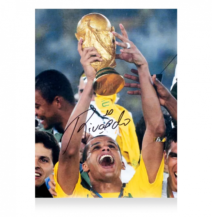 Icons Rivaldo Signed Brazil Photo In Black Wooden Frame: 2002 FIFA World Cup Winner