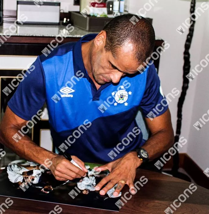 Icons Rivaldo Signed FC Barcelona Photo In Black Wooden Frame: El Clasico