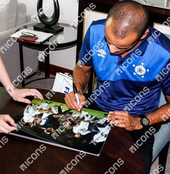 Icons Rivaldo Signed FC Barcelona Photo In Black Wooden Frame: El Clasico