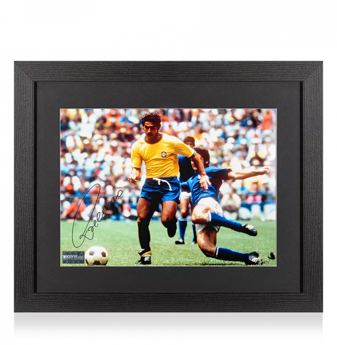 Icons Rivelino Signed Brazil Photo In Black Wooden Frame