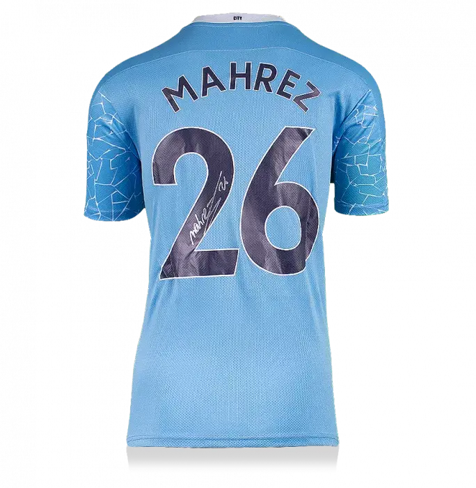 icons Riyad Mahrez Back Signed Manchester City 2020-21 Home Shirt