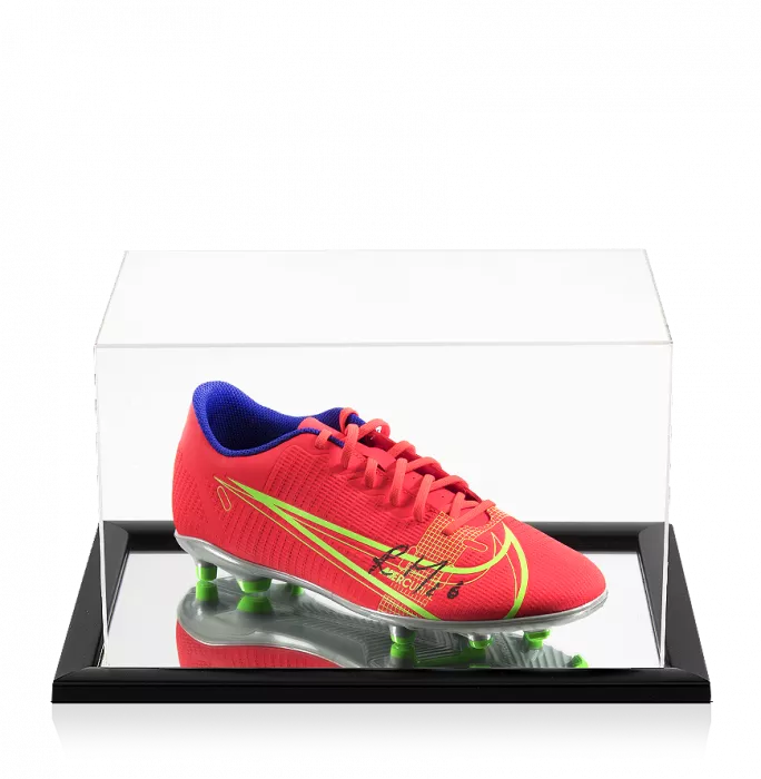 icons Riyad Mahrez Signed Red Nike Mercurial Boot In Acrylic Case