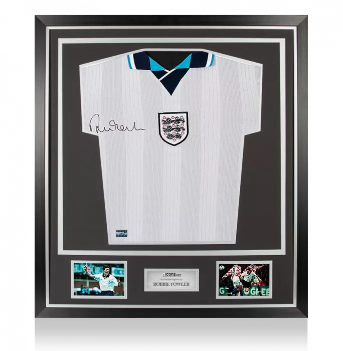 icons Robbie Fowler Front Signed England 1996 Home Shirt In Classic Frame
