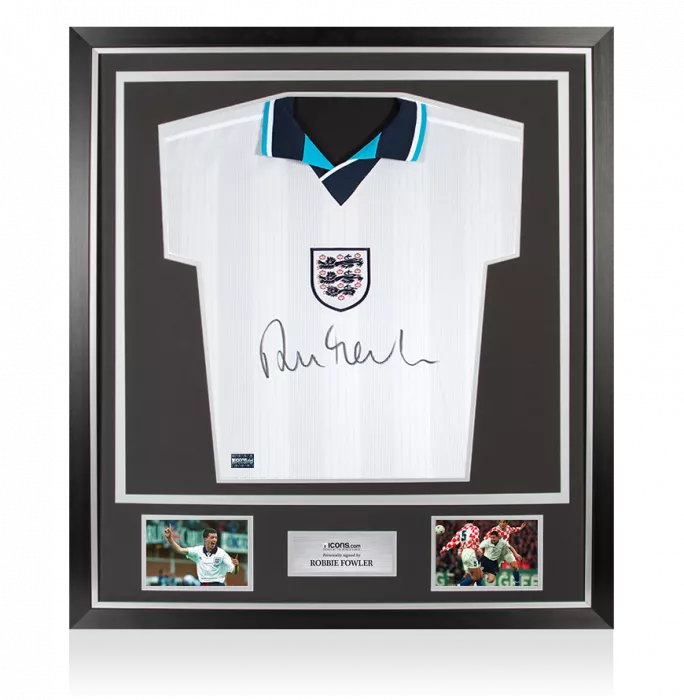 icons Robbie Fowler Front Signed England Home Shirt In Classic Frame