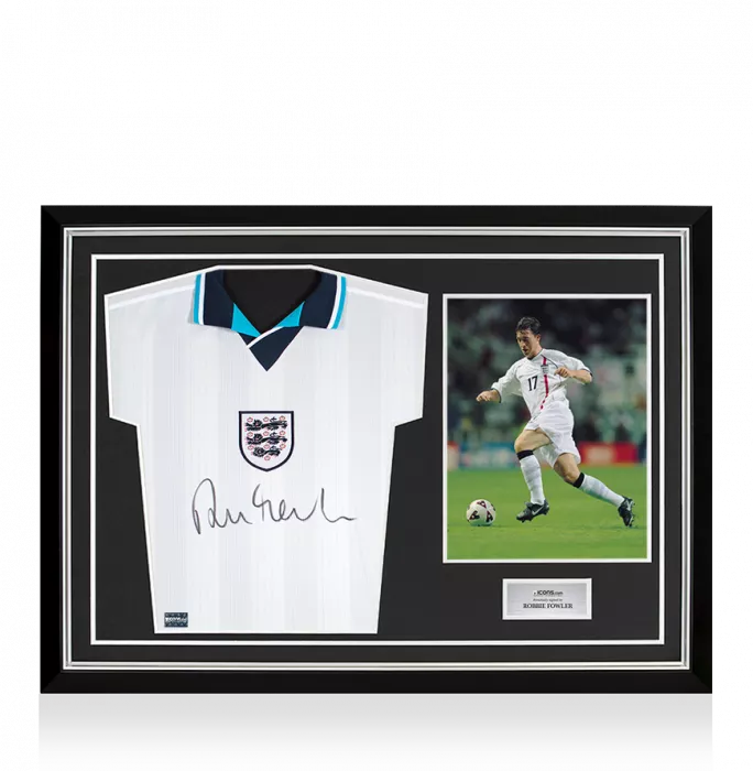icons Robbie Fowler Front Signed England Home Shirt In Hero Frame: Option 1