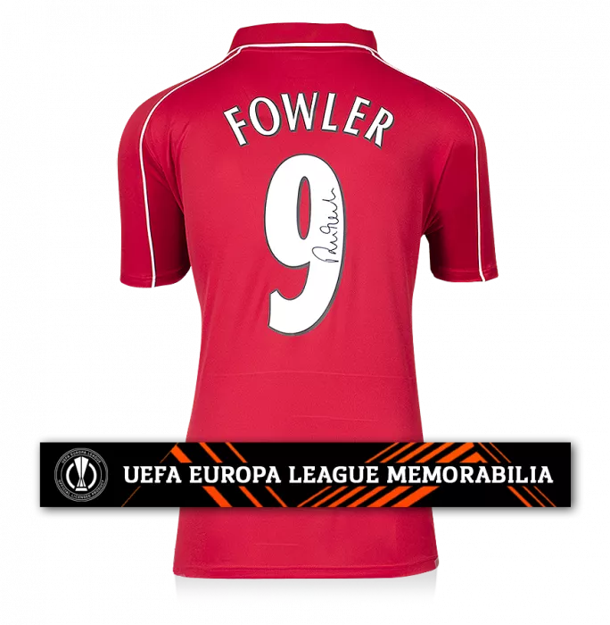 icons Robbie Fowler Official UEFA Europa League Back Signed Liverpool 2000-01 Home Shirt